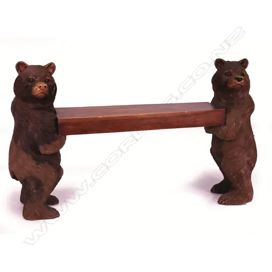 A German Black Forest carved bear bench