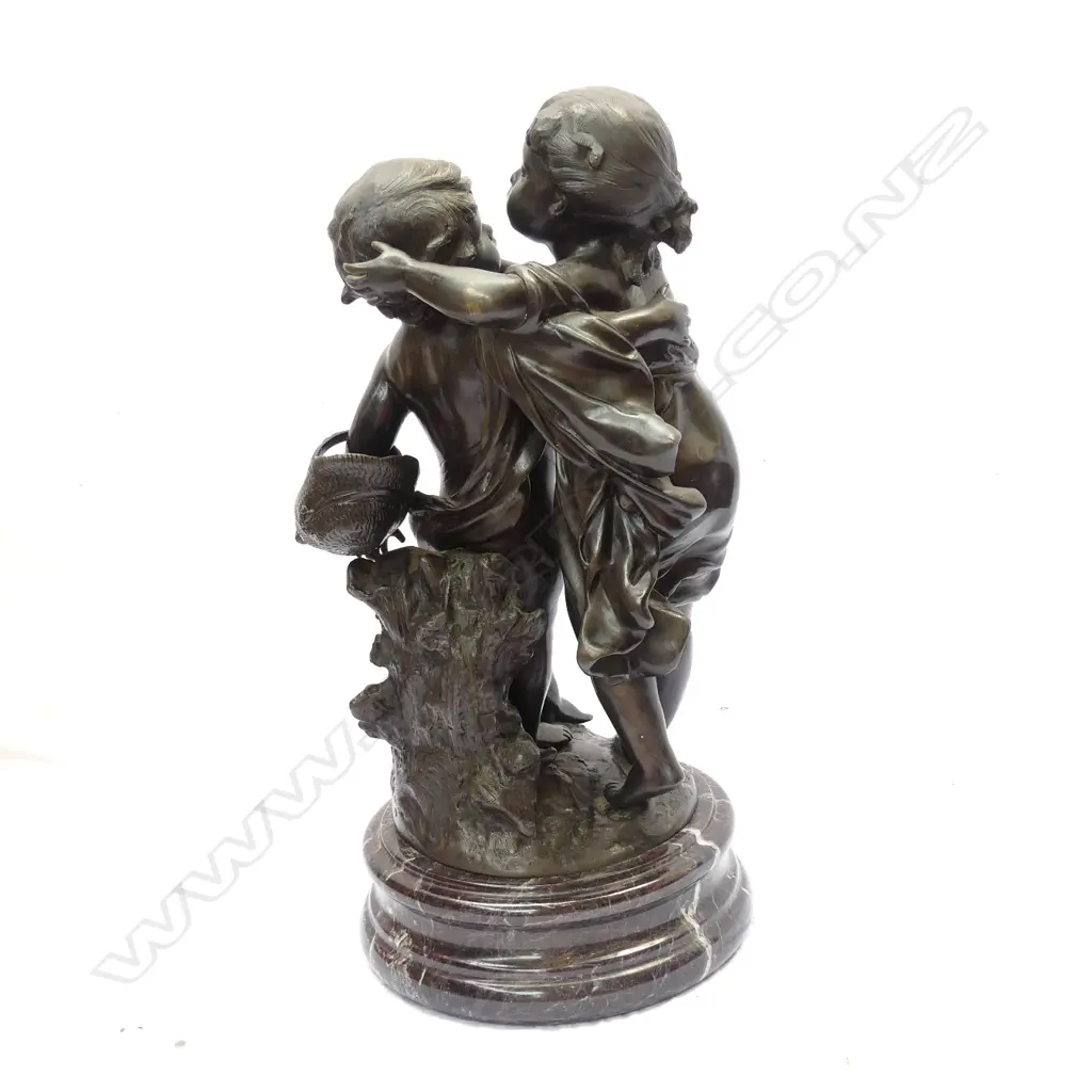 A 20thC classical bronze figure group of two children signed Aug (Auguste) Moreau Image 1++