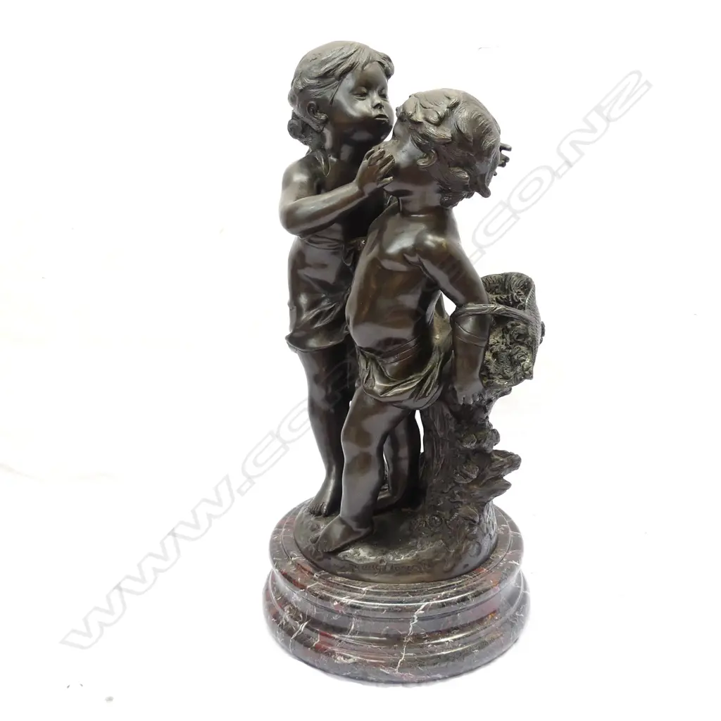 A 20thC classical bronze figure group of two children signed Aug (Auguste) Moreau Image 1++