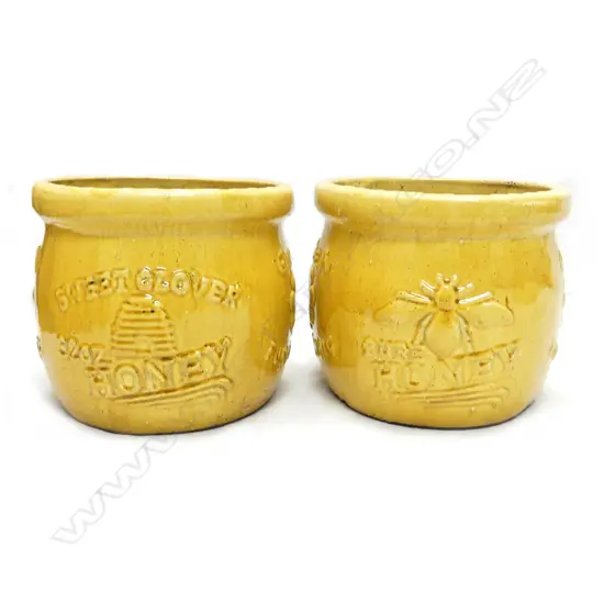 A pair of large caramel glazed 'Sweet Clover Honey' garden pots