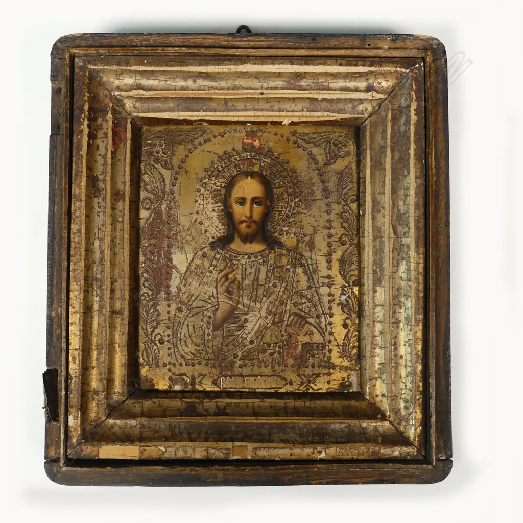 A small 19thC Russian icon of Christ as Salvator Mundi Image 1++