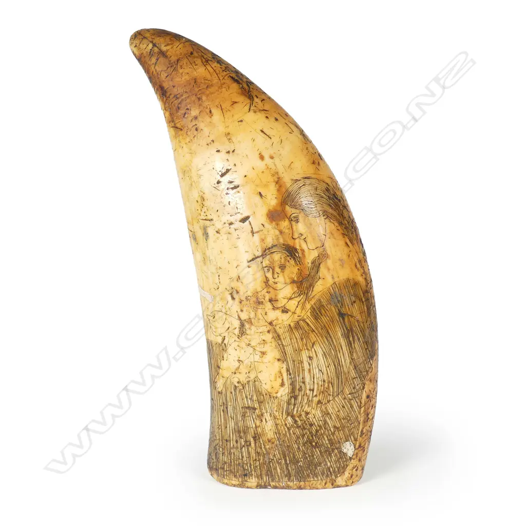 An impressive 19thC scrimshaw sperm whale's tooth Image 1++