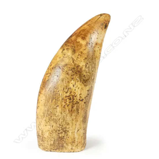 An impressive 19thC scrimshaw sperm whale's tooth