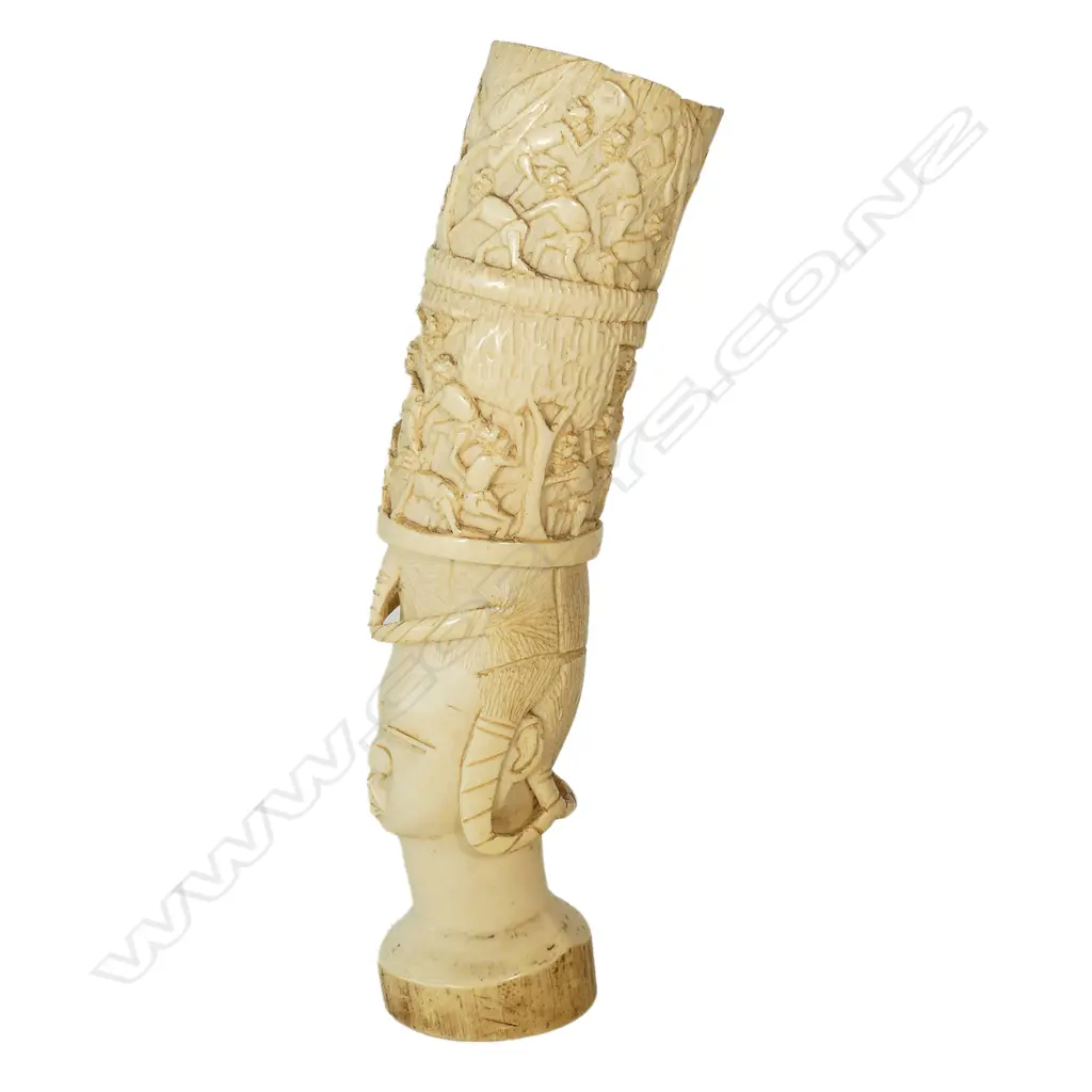 A large old carved African ivory tusk section Image 1++