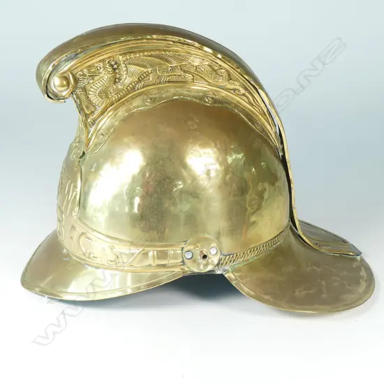 An early 20thC brass New South Wales Fire Brigade fireman's helmet