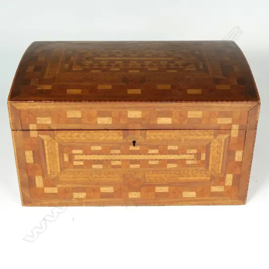 A figured and decorative timber parquet veneered box