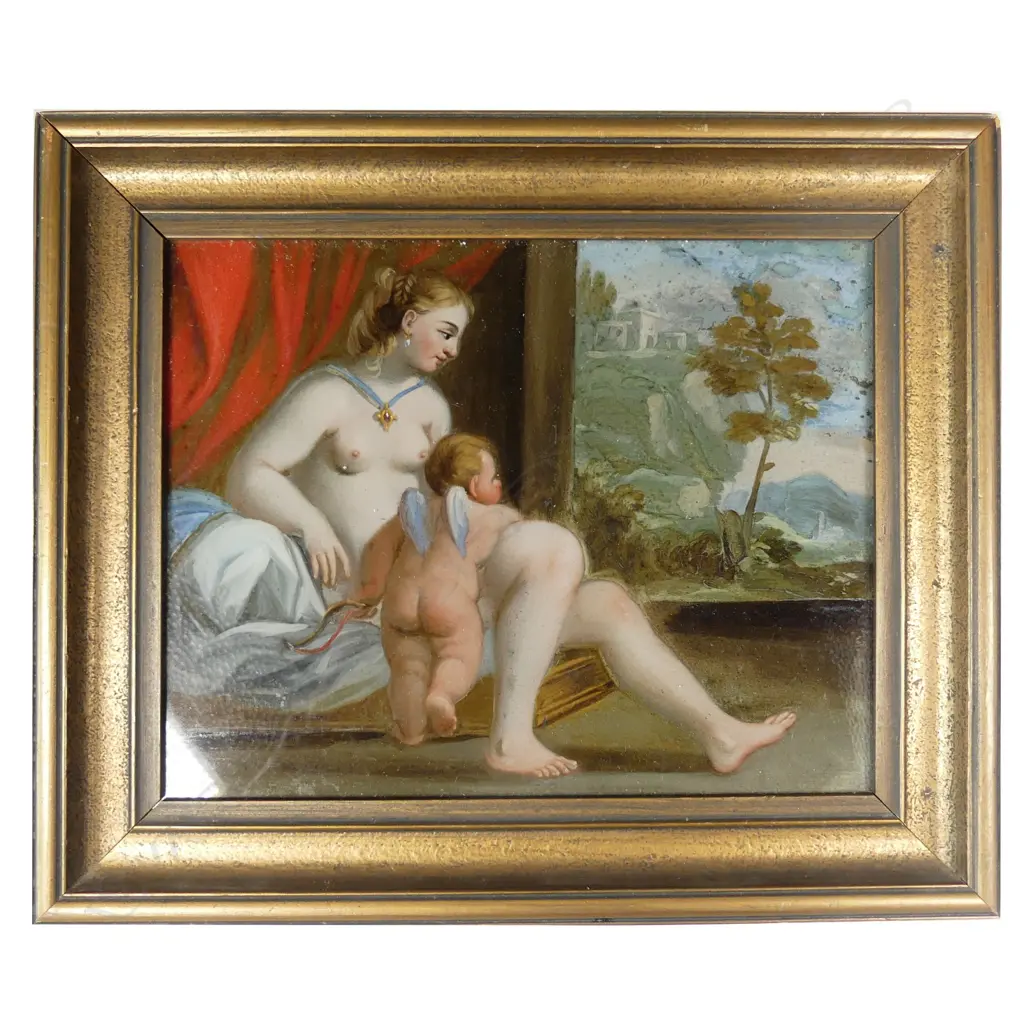 A Victorian reverse glass painting Image 1++