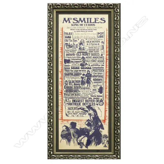 A vintage poster ‘Mr Smiles - King of Curios 288 Cuba Street Wellington...’