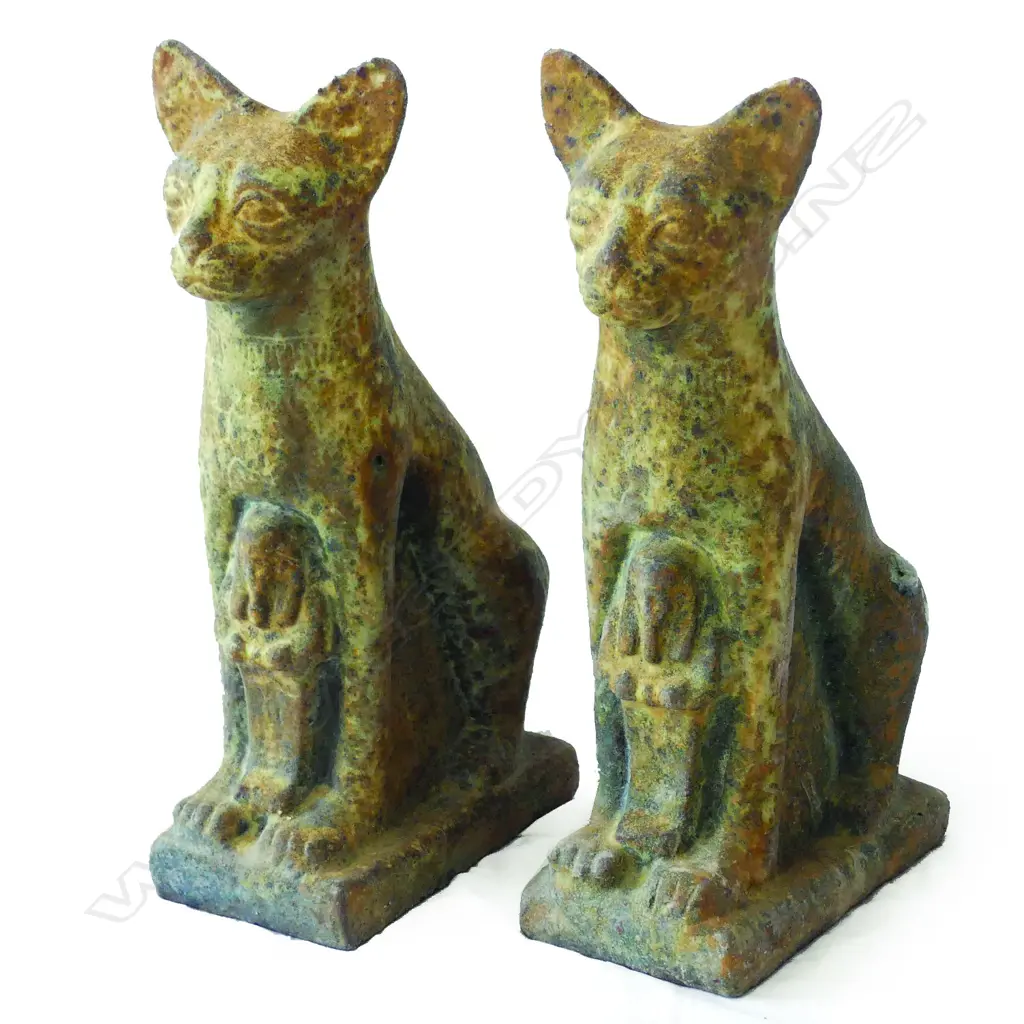 A pair of ancient Egyptian style seated pottery cats Image 1++