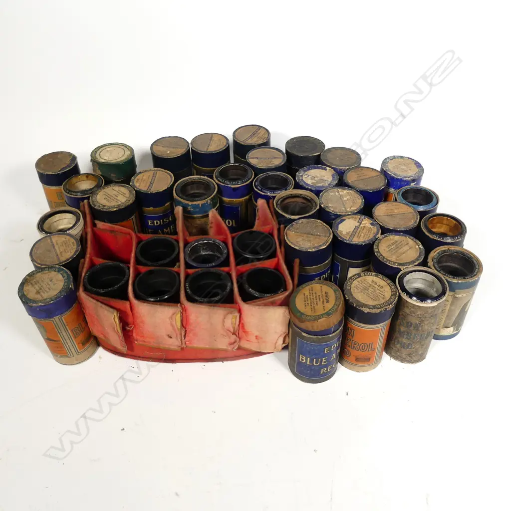 A collection of approximately 39 Edison blue wax phonograph cylinders Image 1++