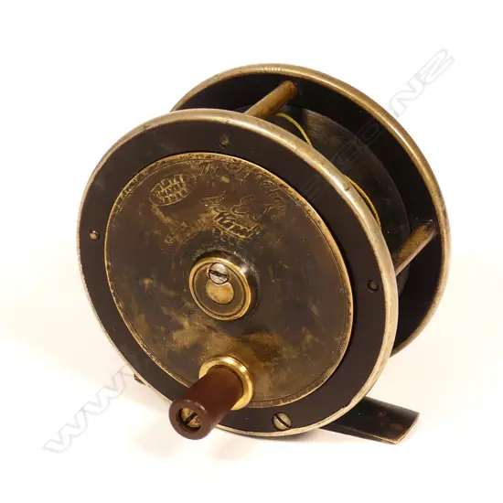 An uncommon David Slater 2⅞" brass and ebonite fly fishing reel