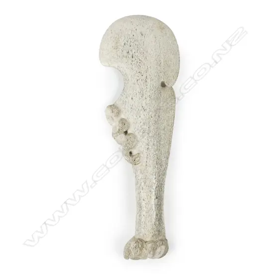 Ian McMillan carved whalebone wahaika hand club