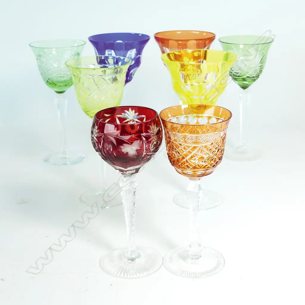 Eight Bohemian crystal wine glasses Image 1++