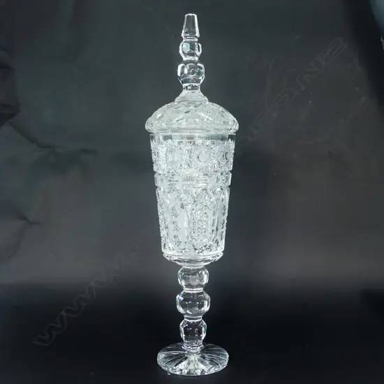 A crystal lidded urn