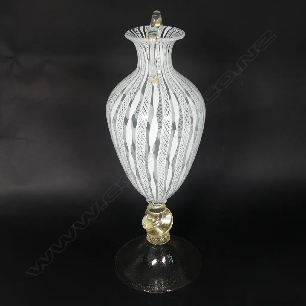 A Murano glass vase with white latticino and twisted ribbons Image 1++