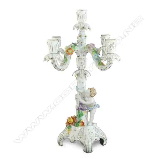 A Dresden four branch candelabra