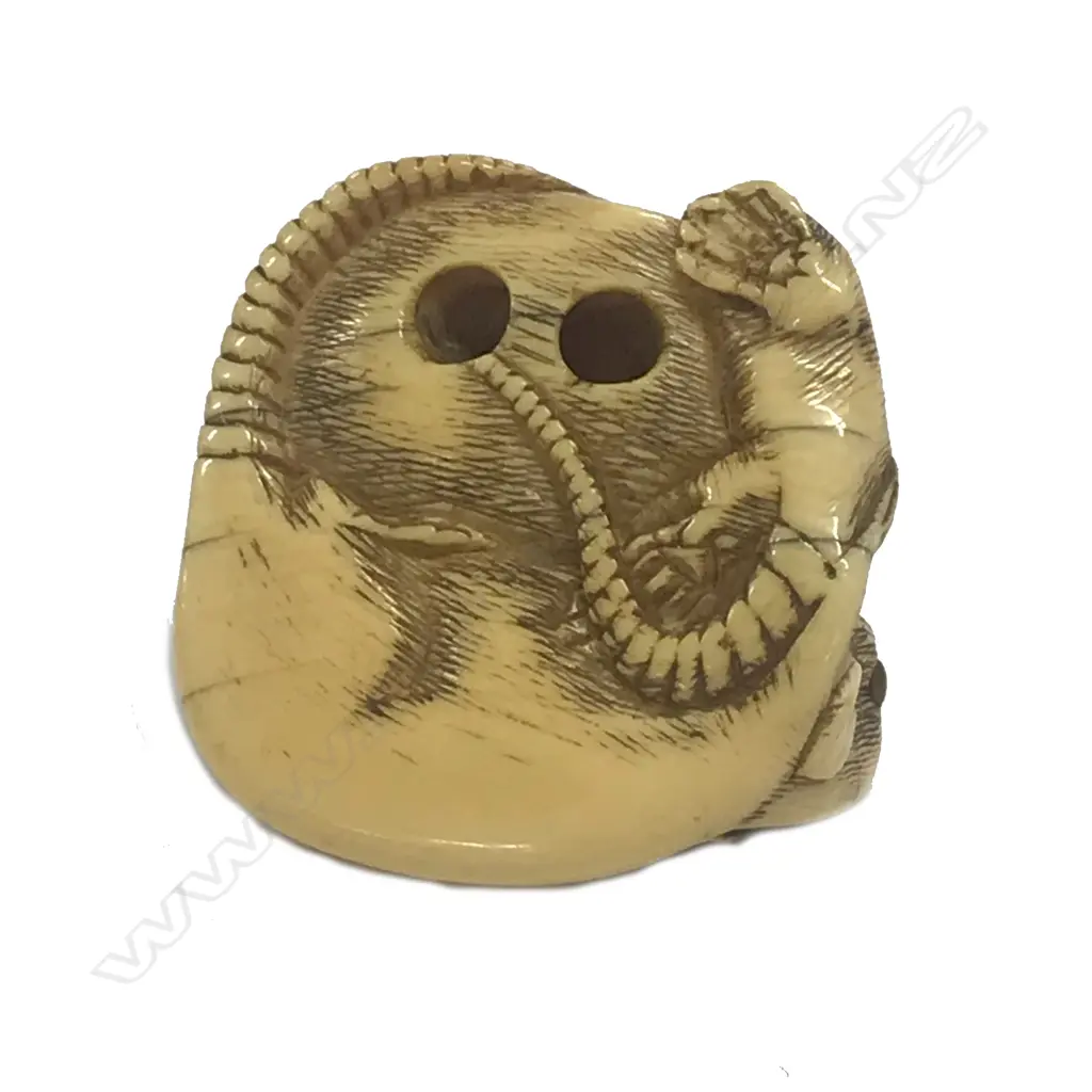 A compactly carved Japanese ivory netsuke of two rats Image 1++