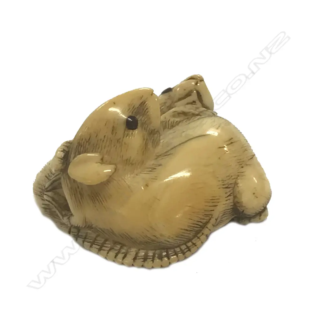 A compactly carved Japanese ivory netsuke of two rats Image 1++