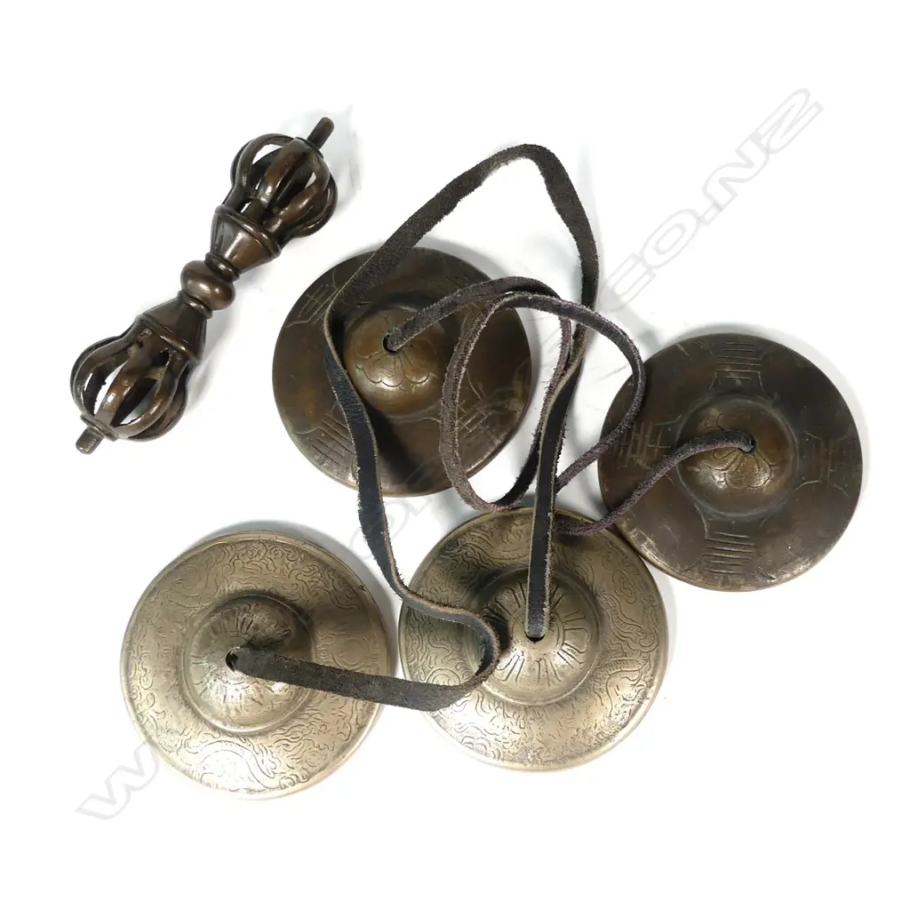 Two pairs of bronze Tibetan temple cymbals Image 1++