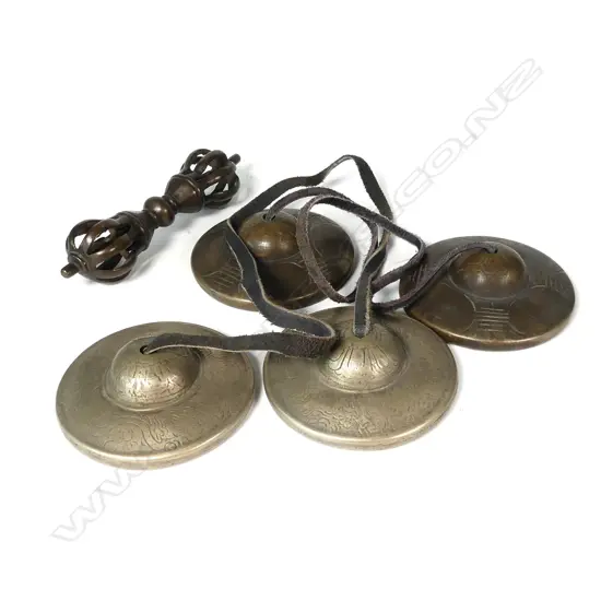Two pairs of bronze Tibetan temple cymbals