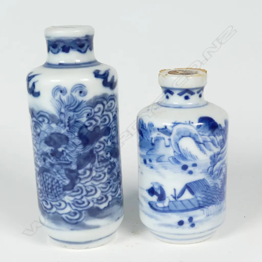 Two old Chinese porcelain blue and white snuff bottles Image 1++