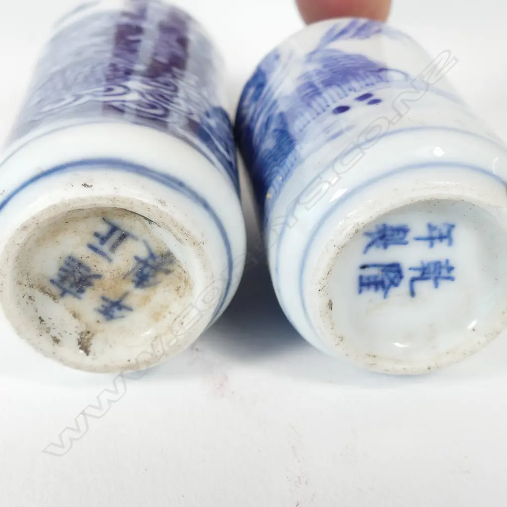 Two old Chinese porcelain blue and white snuff bottles Image 1++
