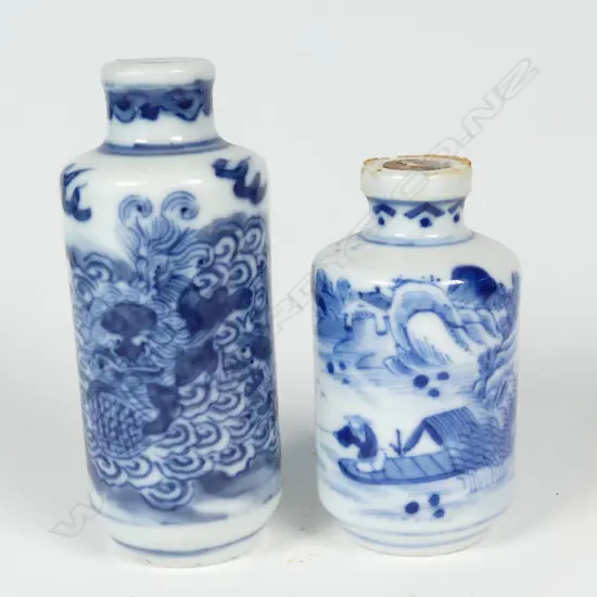 Two old Chinese porcelain blue and white snuff bottles