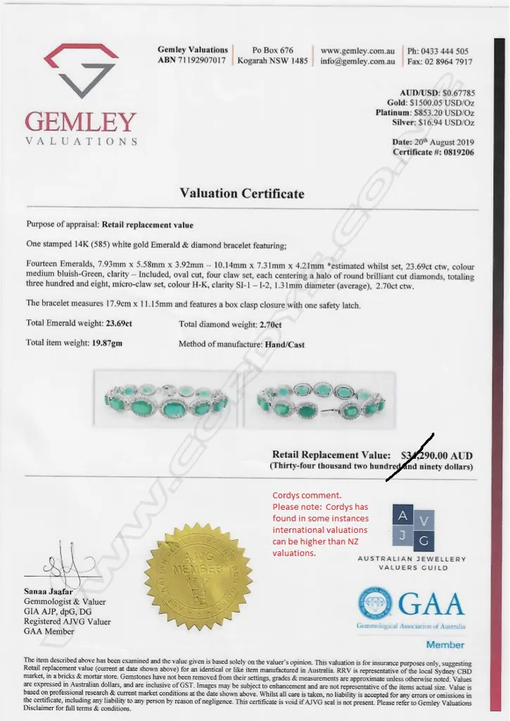 A 14ct white gold emerald and diamond bracelet Image 1++