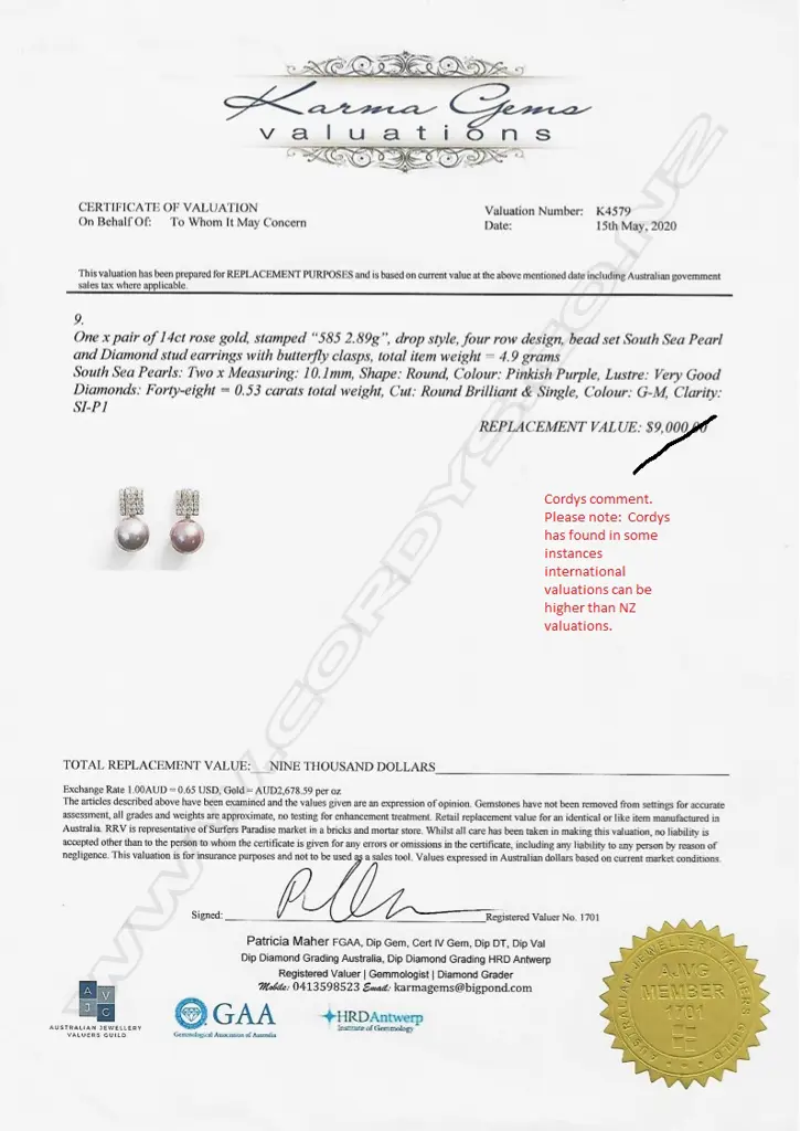 A pair of 14ct rose gold pink pearl and diamond earrings Image 1++