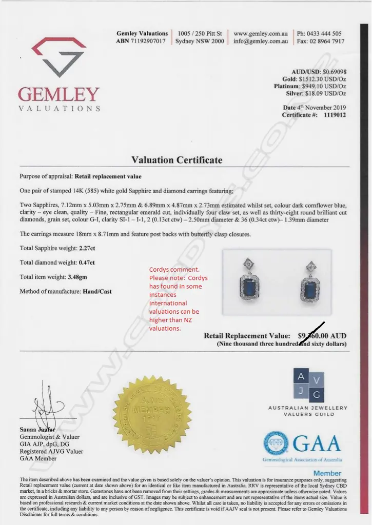 A pair of 14ct white gold sapphire and diamond earrings Image 1++