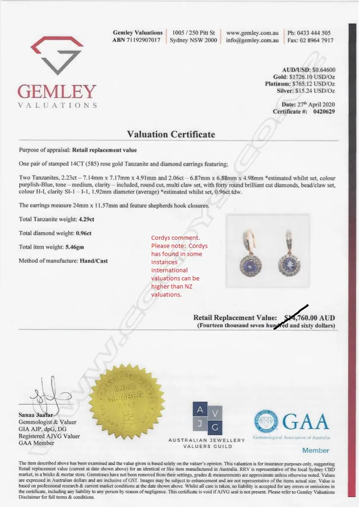 A pair of 14ct rose gold tanzanite and diamond earrings Image 1++