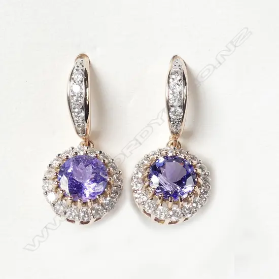 A pair of 14ct rose gold tanzanite and diamond earrings