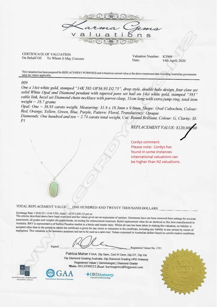 An impressive 14ct white gold opal and diamond pendant Image 1++