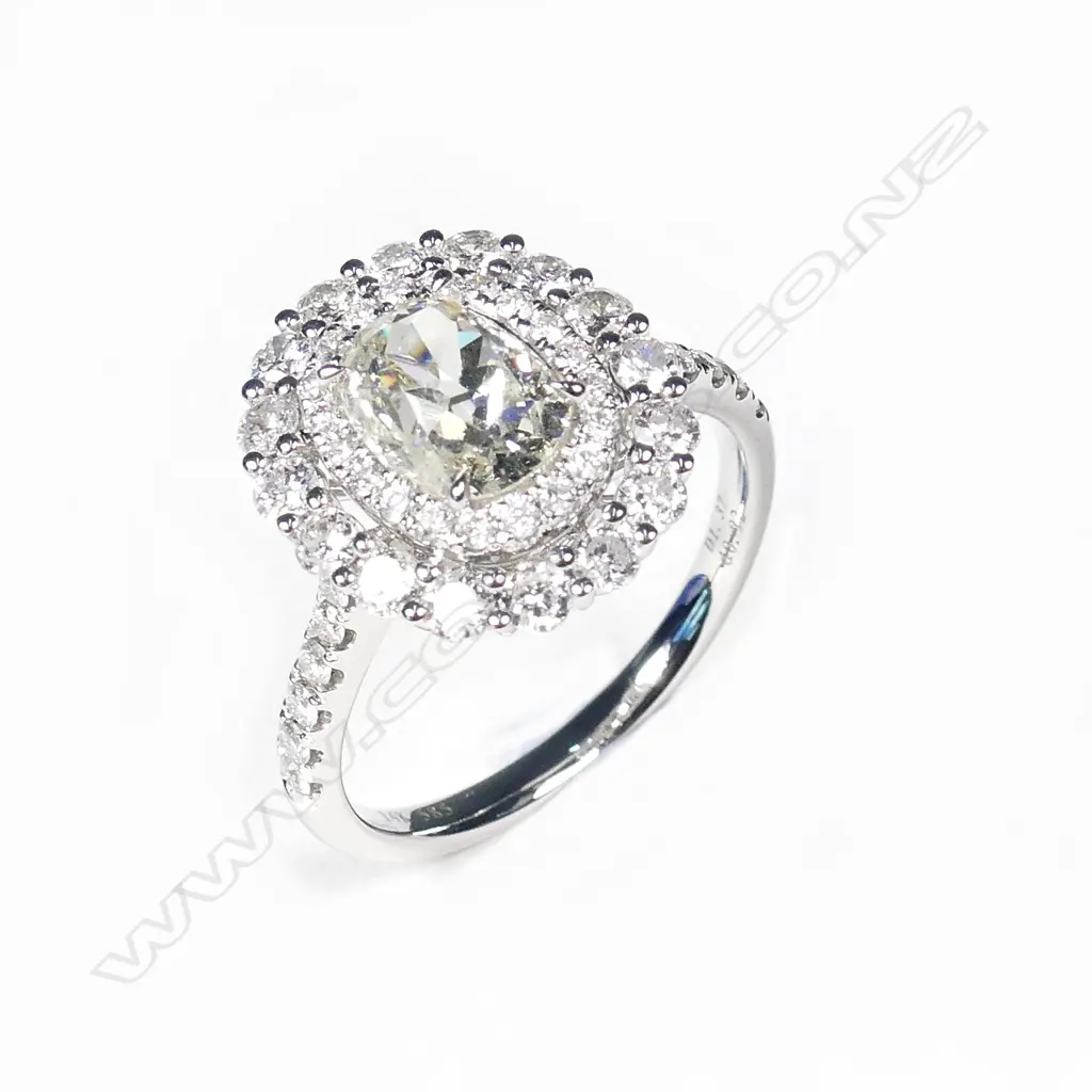 A 14ct white gold and diamond double halo ring Image 1++