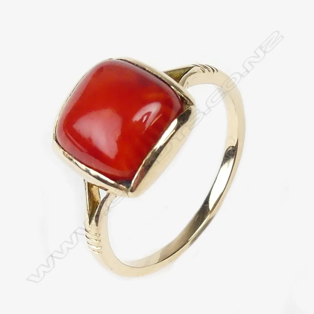 A 14ct. yellow gold and red coral dress ring Image 1++