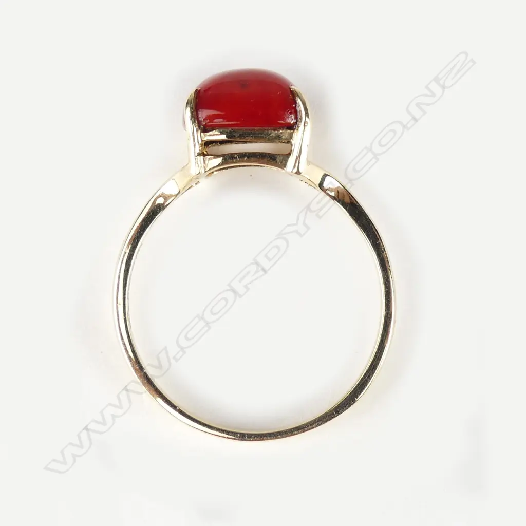 A 14ct gold and red coral ring and earring set Image 1++