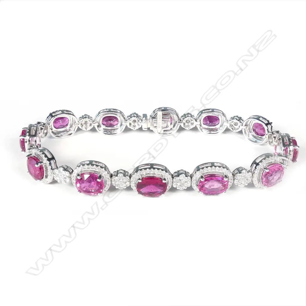 An 18ct white gold diamond and pink tourmaline bracelet Image 1++