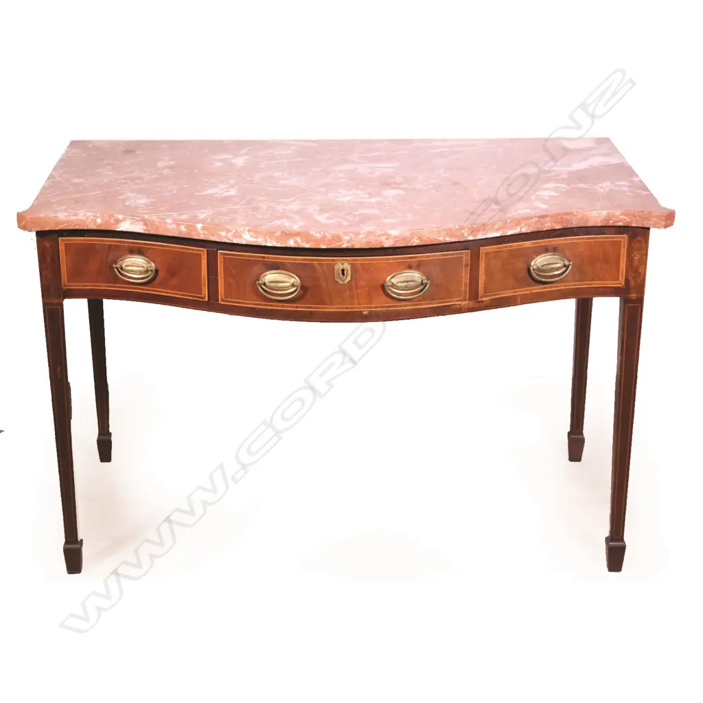 A Sheraton revival serpentine marble top side table Image 1++
