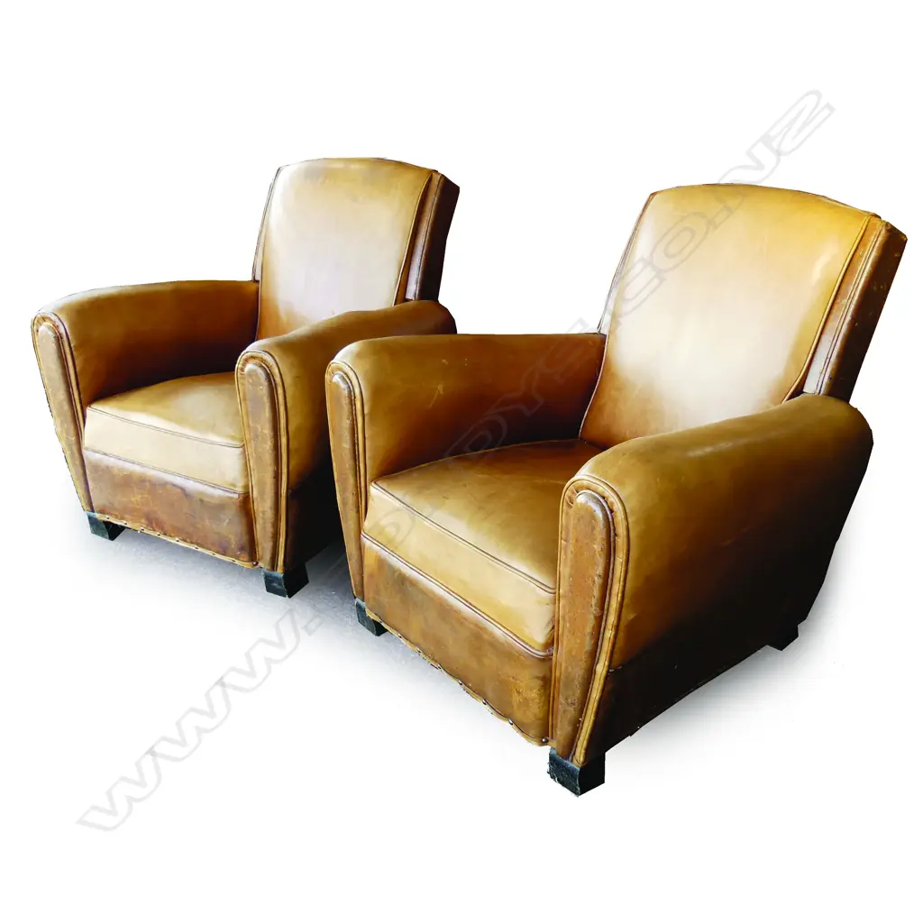 A pair of vintage French leather club chairs Image 1++