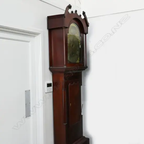 A Sheraton revival mahogany long case clock