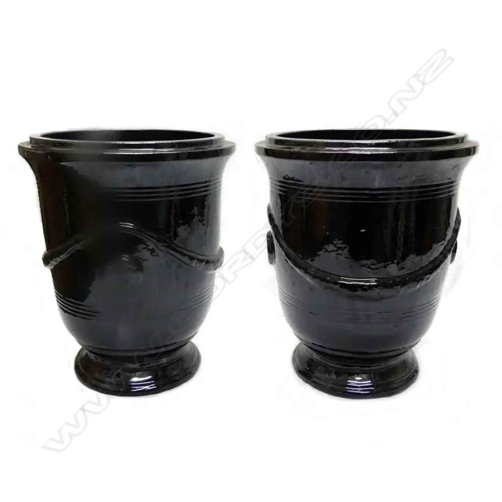 A pair of black glazed French 'Versailles' style garden urns Image 1++