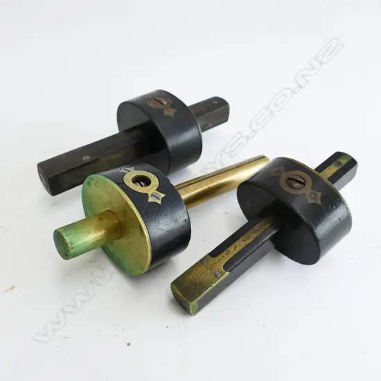 Three ebony and brass mortise gauges