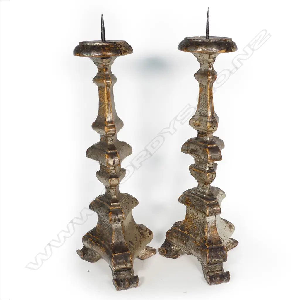 A pair of antique French renaissance style pricket candlesticks Image 1++