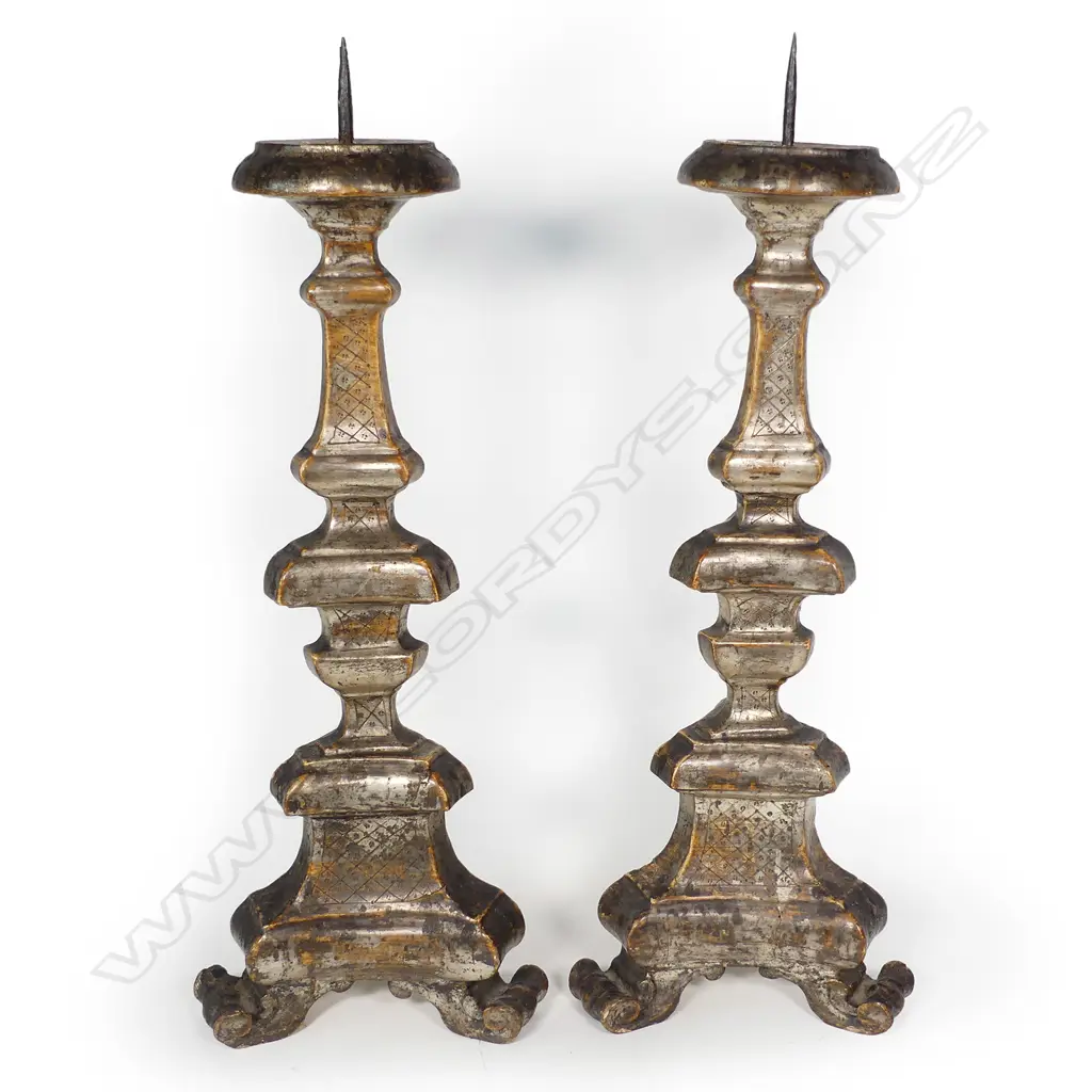 A pair of antique French renaissance style pricket candlesticks Image 1++