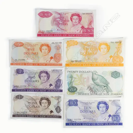 A matched number New Zealand Hardie bank note set