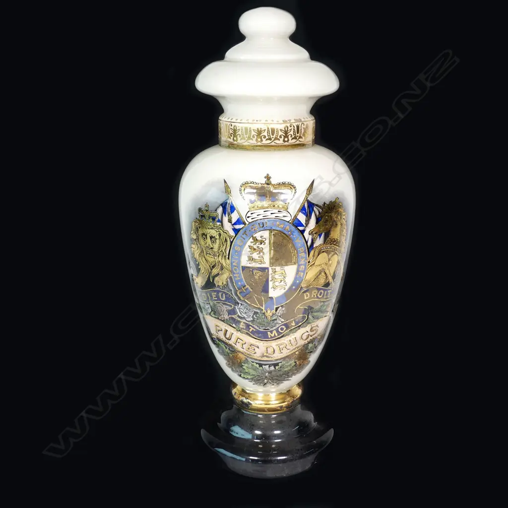 A Victorian tall chemist's 'Pure Drugs' lidded display jar Image 1++