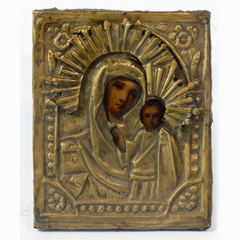 A small 19thC Russian icon of the Mother of God with the Christ Child Image 1++