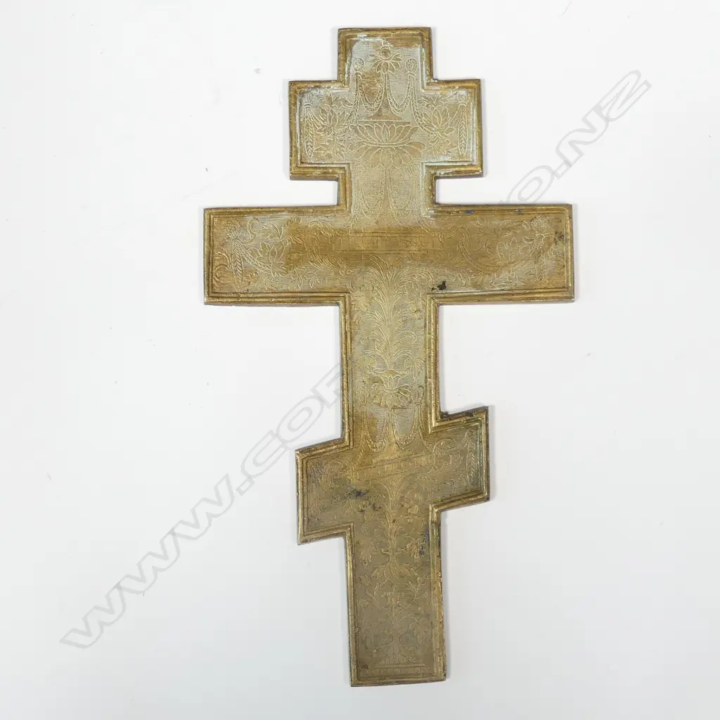 19thC Russian orthodox brass cross Image 1++