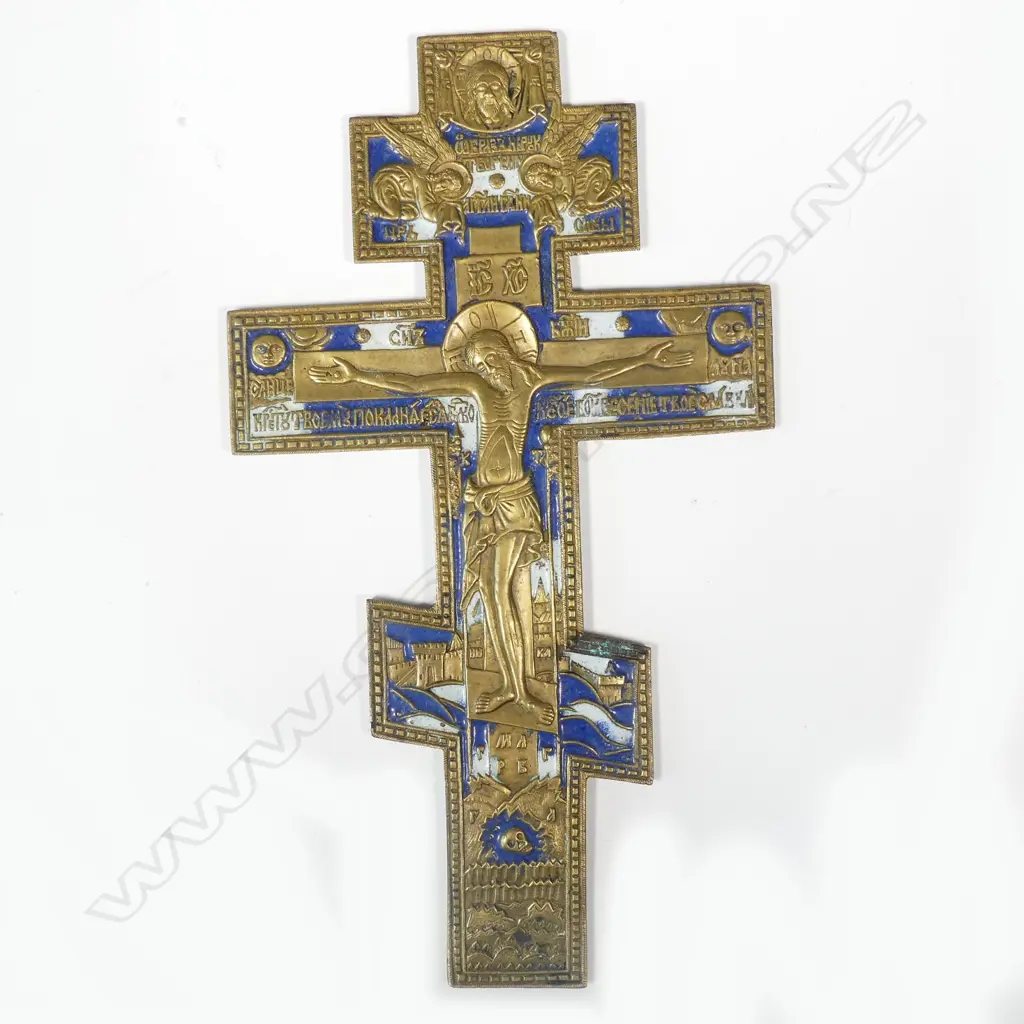 19thC Russian orthodox brass cross Image 1++