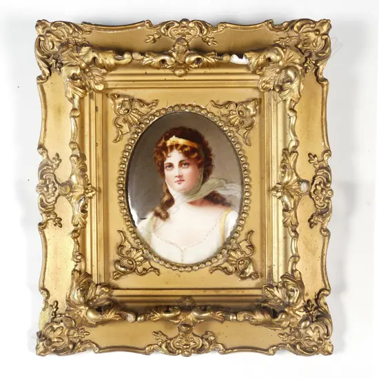 A hand painted porcelain portrait plaque of Queen Louise of Prussia